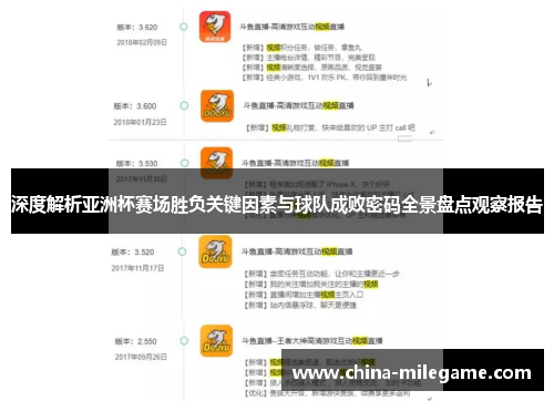 深度解析亚洲杯赛场胜负关键因素与球队成败密码全景盘点观察报告